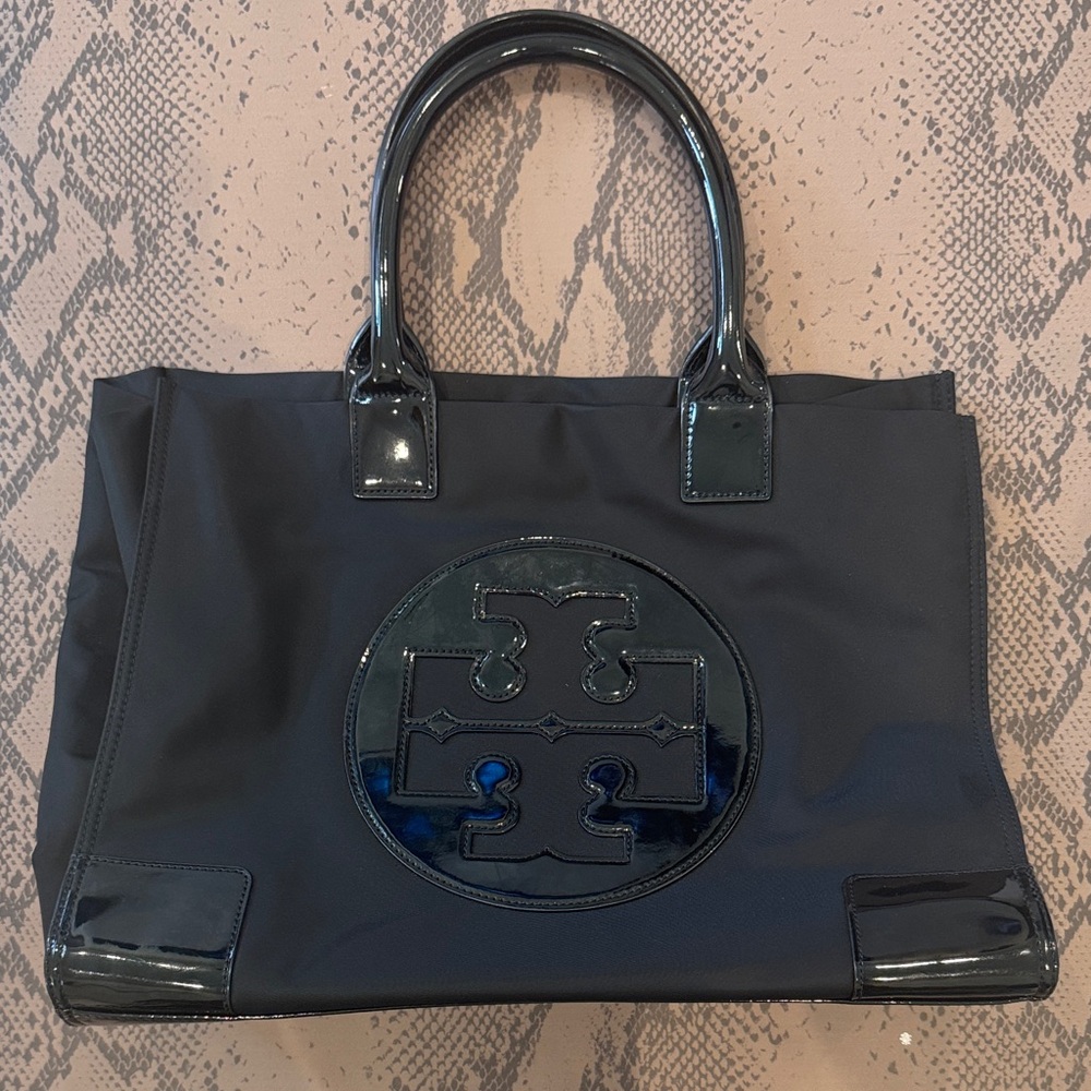 Tory Burch Large Black Patent Ella Logo Tote